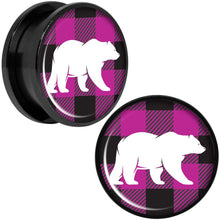 Load image into Gallery viewer, Pink Black Plaid Polar Bear Black Screw Fit Plug Set Sizes 5mm to 20mm
