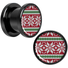Load image into Gallery viewer, Red Green Christmas Sweater Black Screw Fit Plug Set Sizes 5mm to 20mm
