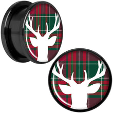 Load image into Gallery viewer, Red Green Plaid Reindeer Black Screw Fit Plug Set Sizes 5mm to 20mm

