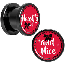 将图片加载到图库查看器，Red Holiday Naughtyy and Nice Black Screw Fit Plug Set Sizes 6mm to 20mm
