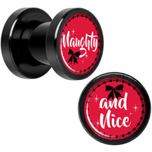 将图片加载到图库查看器，Red Holiday Naughtyy and Nice Black Screw Fit Plug Set Sizes 6mm to 20mm
