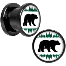 将图片加载到图库查看器，Winter Polar Bear in Woods Black Screw Fit Plug Set Sizes 5mm to 20mm
