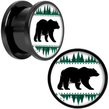 将图片加载到图库查看器，Winter Polar Bear in Woods Black Screw Fit Plug Set Sizes 5mm to 20mm
