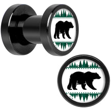将图片加载到图库查看器，Winter Polar Bear in Woods Black Screw Fit Plug Set Sizes 5mm to 20mm
