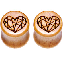 Load image into Gallery viewer, Organic Beechwood Geometric Heart Saddle Plug Set 0G to 25mm

