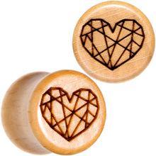 Load image into Gallery viewer, Organic Beechwood Geometric Heart Saddle Plug Set 0G to 25mm

