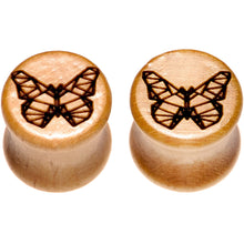 Load image into Gallery viewer, Organic Beechwood Geometric Butterfly Saddle Plug Set 0G to 25mm
