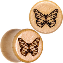 Load image into Gallery viewer, Organic Beechwood Geometric Butterfly Saddle Plug Set 0G to 25mm

