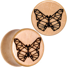 Load image into Gallery viewer, Organic Beechwood Geometric Butterfly Saddle Plug Set 0G to 25mm
