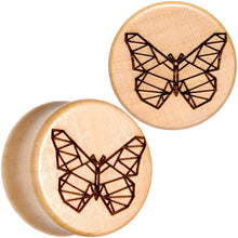 Load image into Gallery viewer, Organic Beechwood Geometric Butterfly Saddle Plug Set 0G to 25mm
