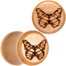 Load image into Gallery viewer, Organic Beechwood Geometric Butterfly Saddle Plug Set 0G to 25mm

