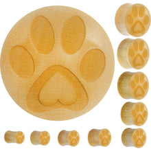Load image into Gallery viewer, Organic Crocodile Wood Pet Love Paw Print Saddle Plug
