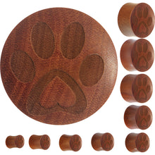 Load image into Gallery viewer, Organic Sawo Wood Pet Love Paw Print Saddle Plug
