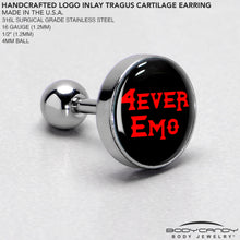 Load image into Gallery viewer, 16G 1/4 Black Red 4 Ever Emo Tragus Cartilage Earring by Onyx O
