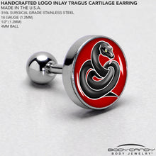 Load image into Gallery viewer, 16G 1/4 Black Snake Cartilage Tragus Earring by Onyx O
