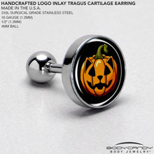 Load image into Gallery viewer, 16G 1/4  Pumpkin Cat Jack-O-Lantern Tragus Cartilage Earring by Onyx O
