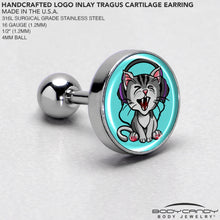 将图片加载到图库查看器，16G 1/4 Heavy Metal Kitty Cat Tragus Cartilage Earring by Onyx O
