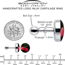 Load image into Gallery viewer, 16G 1/4 Cherry Heart Cartilage Tragus Earring by Onyx O

