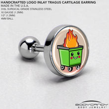 Load image into Gallery viewer, 16G 1/4 Dumpster Fire Tragus Cartilage Earring by Onyx O
