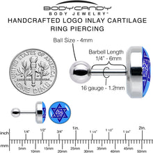 Load image into Gallery viewer, 16G 1/4 Floral Star of David Tragus Cartilage Earring by Onyx O
