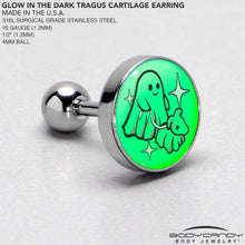 Load image into Gallery viewer, 16G 1/4 Glow in the Dark Halloween Ghost Dog Walker Tragus Cartilage Earring by Onyx O
