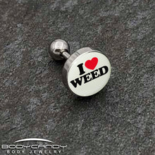 Load image into Gallery viewer, 16G 1/4 Glow in the Dark I Love Weed Tragus Cartilage Earring by Onyx O
