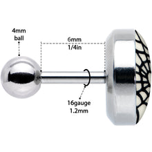 Load image into Gallery viewer, 16G 1/4 Glow in the Dark Heart Spider Web Cartilage Tragus Earring
