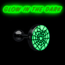 Load image into Gallery viewer, 16G 1/4 Glow in the Dark Heart Spider Web Cartilage Tragus Earring
