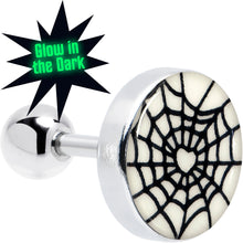 Load image into Gallery viewer, 16G 1/4 Glow in the Dark Heart Spider Web Cartilage Tragus Earring
