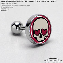 Load image into Gallery viewer, 16G Valentine Heart Skull Tragus Cartilage Earring

