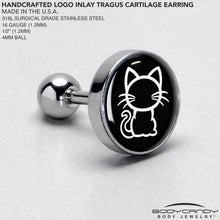 Load image into Gallery viewer, 16G 1/4 Black and White Kitty Cat Cartilage Tragus Earring by Onyx O
