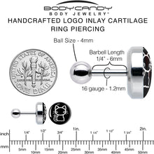 Load image into Gallery viewer, 16G 1/4 Black and White Kitty Cat Cartilage Tragus Earring by Onyx O
