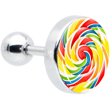 Load image into Gallery viewer, 16G 1/4 Rainbow Swirl Lollipop Cartilage Tragus Earring by Onyx O
