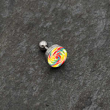 Load image into Gallery viewer, 16G 1/4 Rainbow Swirl Lollipop Cartilage Tragus Earring by Onyx O
