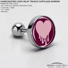 Load image into Gallery viewer, 16G 1/4 Pinkish Melting Heart Tragus Cartilage Earring by Onyx O
