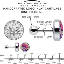 Load image into Gallery viewer, 16G 1/4 Artist Drawn Pink Mushrooms Tragus Cartilage Earring by Onyx O
