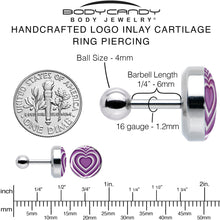 Load image into Gallery viewer, 16G 1/4 Purple Retro Heart Tragus Cartilage Earring by Onyx O
