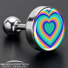 Load image into Gallery viewer, 16G 1/4 Rainbow Retro Heart Tragus Cartilage Earring by Onyx O
