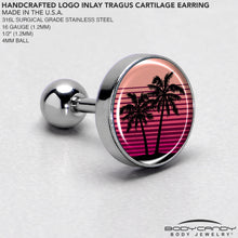 Load image into Gallery viewer, 16G 1/4 Palm Tree Retro Sunset Tragus Cartilage Earring by Onyx O
