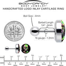 Load image into Gallery viewer, 16G 1/4 Ultra Bright Melting Skull Tragus Cartilage Earring by Onyx O
