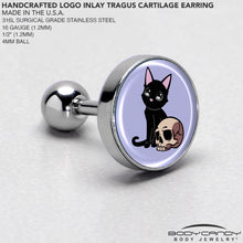 Load image into Gallery viewer, 16G 1/4 Skull Cat Tragus Cartilage Earring by Onyx O

