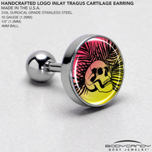 Load image into Gallery viewer, 16G 1/4 Red Haze Sunset Skull and Palms Tragus Cartilage Earring by Onyx O
