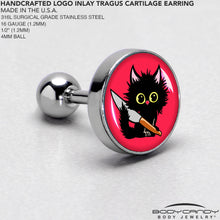 Load image into Gallery viewer, 16G 1/4 Stabby Cat Tragus Cartilage Earring by Onyx O
