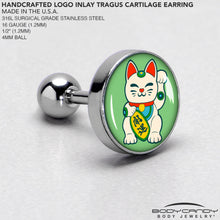 Load image into Gallery viewer, 16G 1/4 Waving Cat Cartilage Tragus Earring by Onyx O
