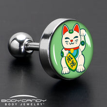 Load image into Gallery viewer, 16G 1/4 Waving Cat Cartilage Tragus Earring by Onyx O
