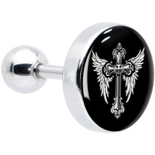 Load image into Gallery viewer, 16G 1/4 Black White Winged Cross Tragus Cartilage Earring by Onyx O

