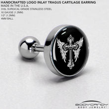 Load image into Gallery viewer, 16G 1/4 Black White Winged Cross Tragus Cartilage Earring by Onyx O
