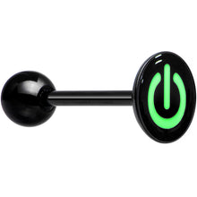 Load image into Gallery viewer, Power Button Glow in the Dark Black Anodized Barbell Tongue Ring
