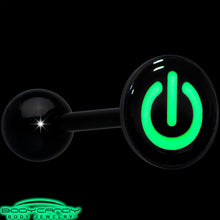 Load image into Gallery viewer, Power Button Glow in the Dark Black Anodized Barbell Tongue Ring

