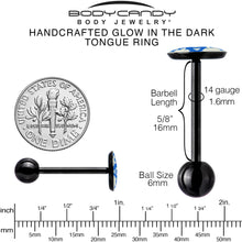 将图片加载到图库查看器，Glow in the Dark Black Anodized Evil Eye Barbell Tongue Ring by Onyx O
